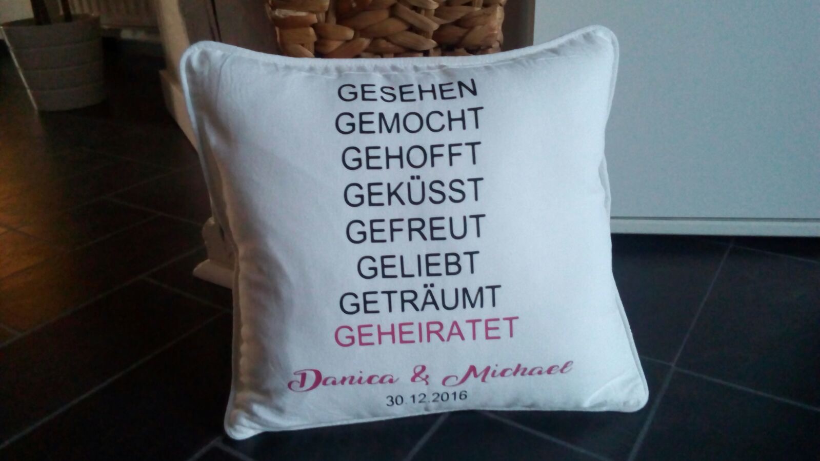 Personalisierte Kissenhülle (Hochzeit)